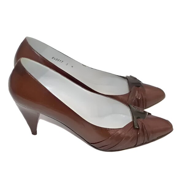 Palizzio Spanish Brown-Burgundy Leather Structured Twist Cone Pumps Heels 9 - Picture 8 of 13